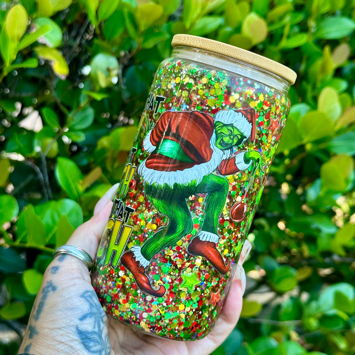 16oz Glass Can Snow Globe - Grinch