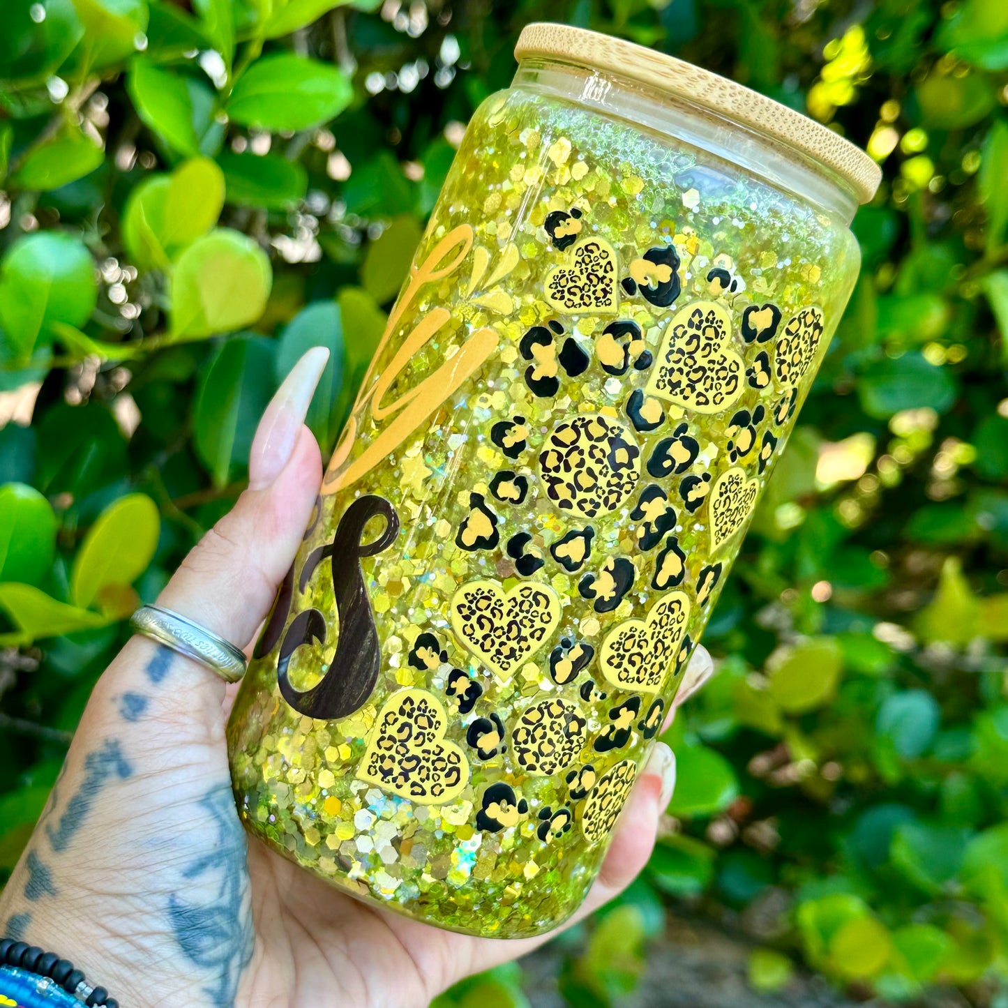 16oz Glass Can Snow Globe - Lady Boss & Cheetah Print