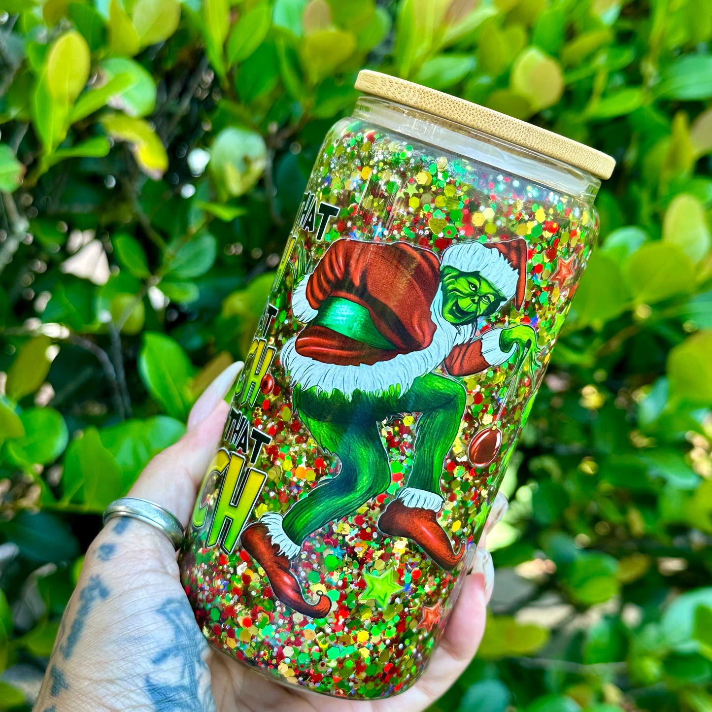 16oz Glass Can Snow Globe - Grinch